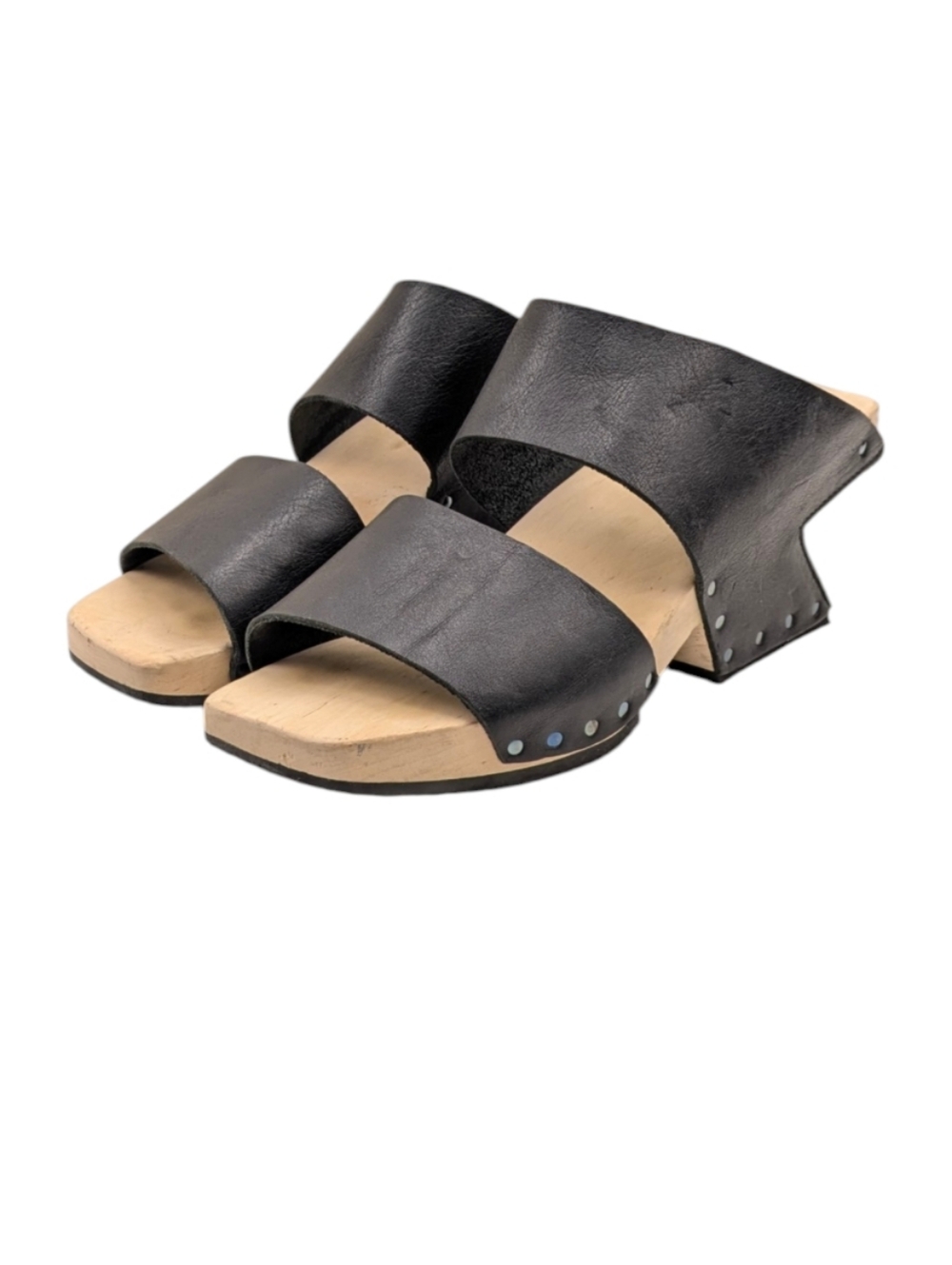 Trippen Bermuda Black Leather Wood Heel Slide Sandals Size 39 US 8 S4092 - Picture 8 of 11